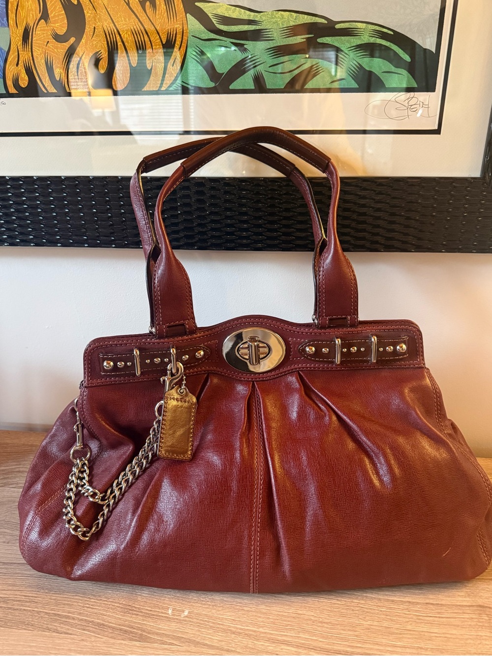 Rare Vintage Coach Garnet 13921 Burgundy Leather Chain Satchel